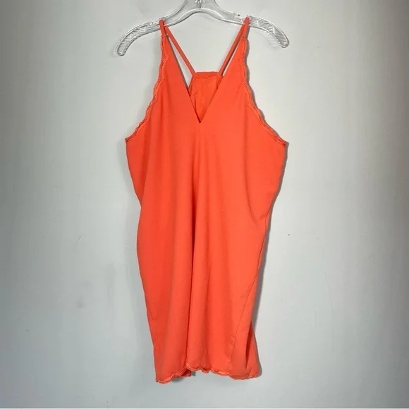 Trina Turk Scalloped Halter Mini Dress Coral Orange Crape Size 12 Spring Summer - Picture 8 of 16